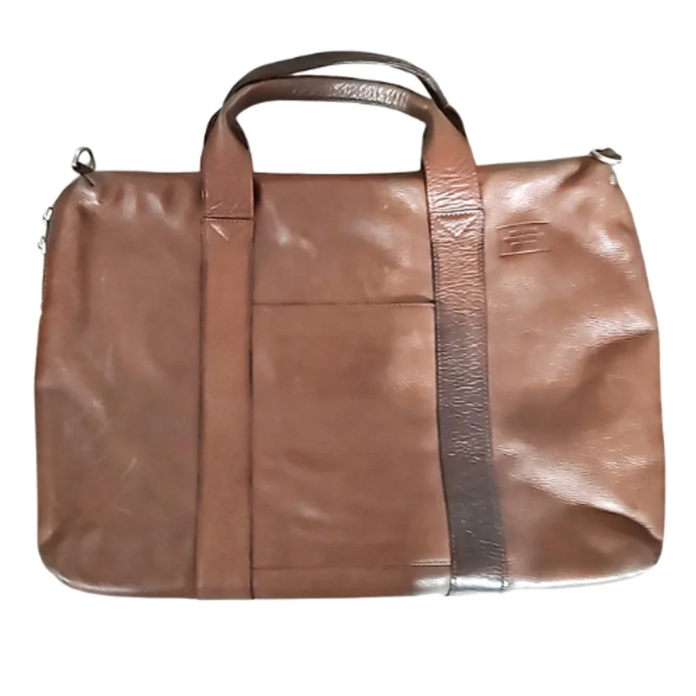 Jack Spade Men's Adjustable Strap Leather Briefcase Laptop Bag Brown Pre-owned